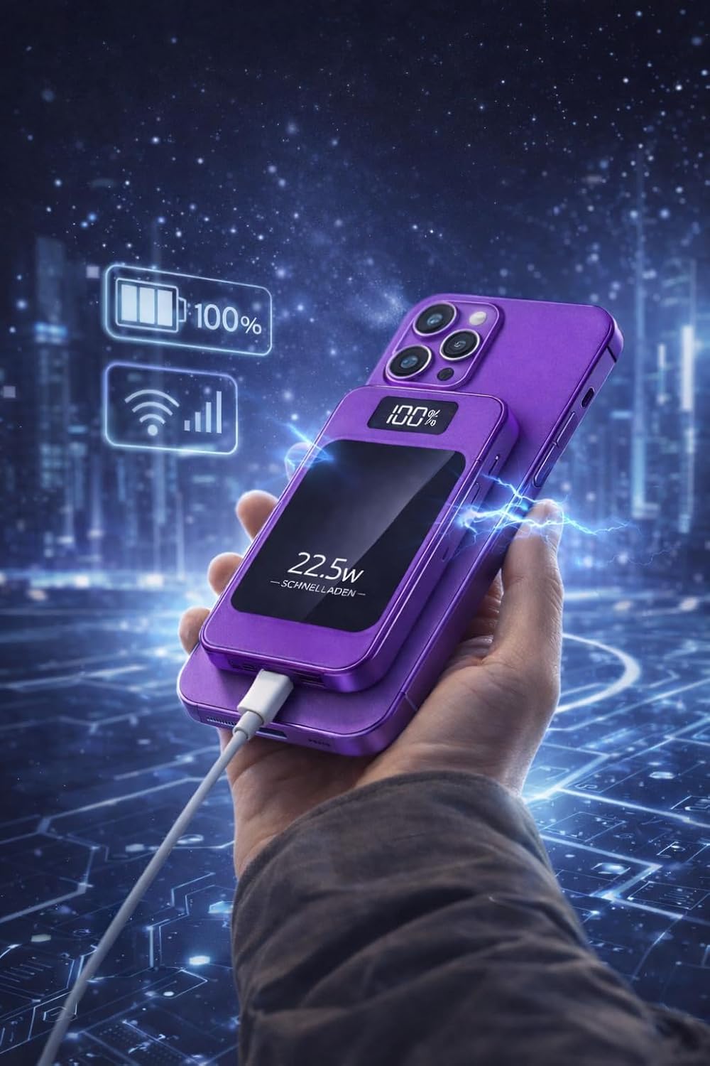 Magnetische Powerbank 10000mAh Mini 22.5W PD Schnellladen mit LED Display – kompatibel mit Samsung,