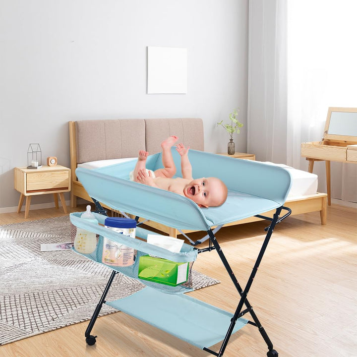 Baby Wickelkombi - klappbare Wickelkommode, mobiler Wickeltisch mit Wickelauflage, Sicherheitsgurt u