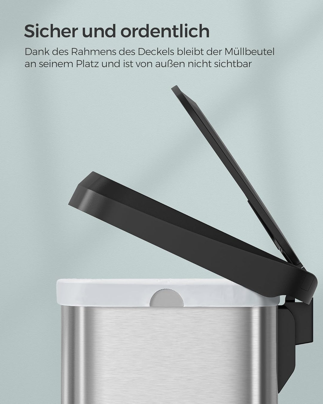 SONGMICS Mülleimer Küche, 50 Liter Abfalleimer, Tretmülleimer aus Metall, mit Deckel, hoch, schmal u