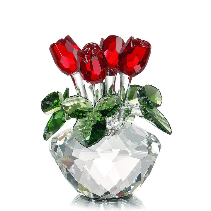 H&D Deko-Blumenstrauss aus Kristallglas rote Rosen mit Geschenkbox, Rot