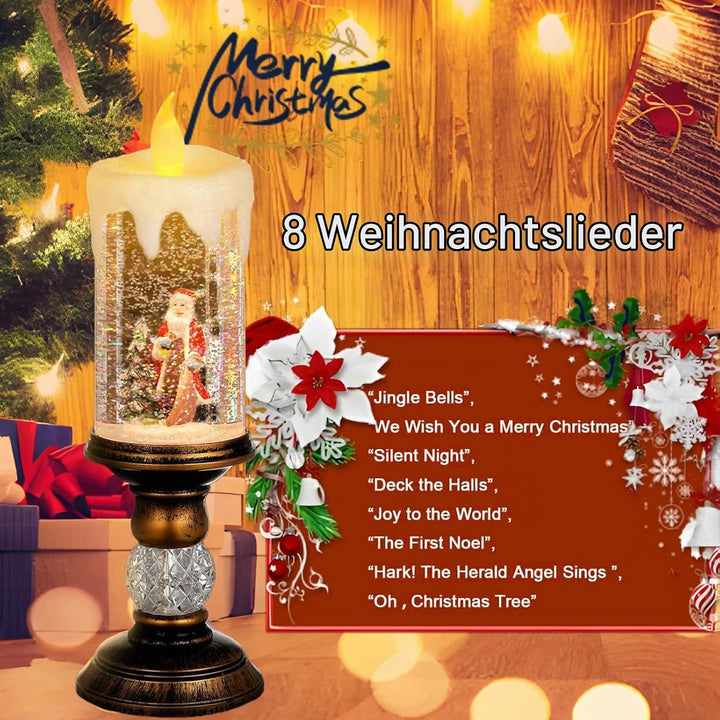 Weihnachtliche Schneekugeln, Laterne Kerzenförmige Schneelaterne Glitzernde Beleuchtete mit Musik un