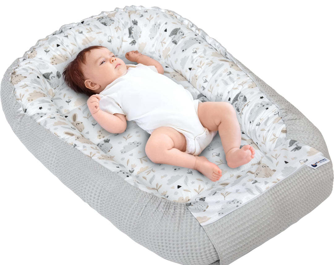 Medi Partners Babynest Kuschelnest Babynestchen 100% Baumwolle Waffle Nestchen Reisebett für Babys S