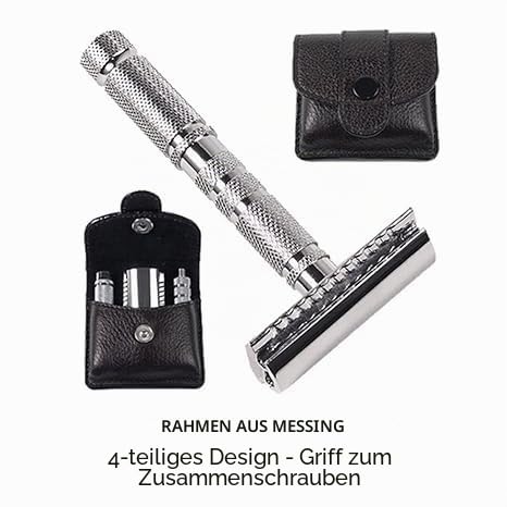 Parker Safety Razor A1R - 4 Stück Reise Sicherheitsrasierer & Ledertasche