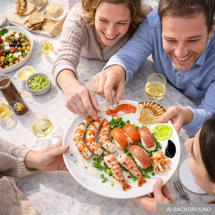 Lashuma Handgemachter Platzteller aus Italienischer Keramik im Meeresfrüchte Design, Runder Fischtel