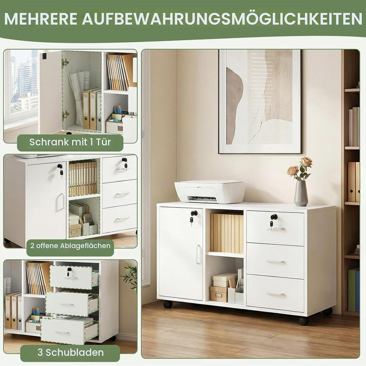 Aktenschrank Abschliessbar mit 3 Schubladen, 2 Offenen Fächern und Einer Tür, Abschliessbar Büroschr