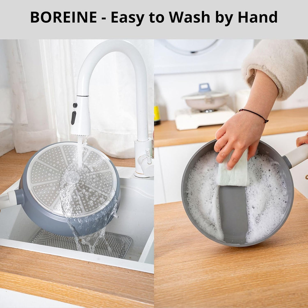 BOREINE Topfset Pfannenset 5-teilig, Bratpfanne 24cm Kochtöpfe 24cm Topf 18cm mit Deckel 18/24cm, An