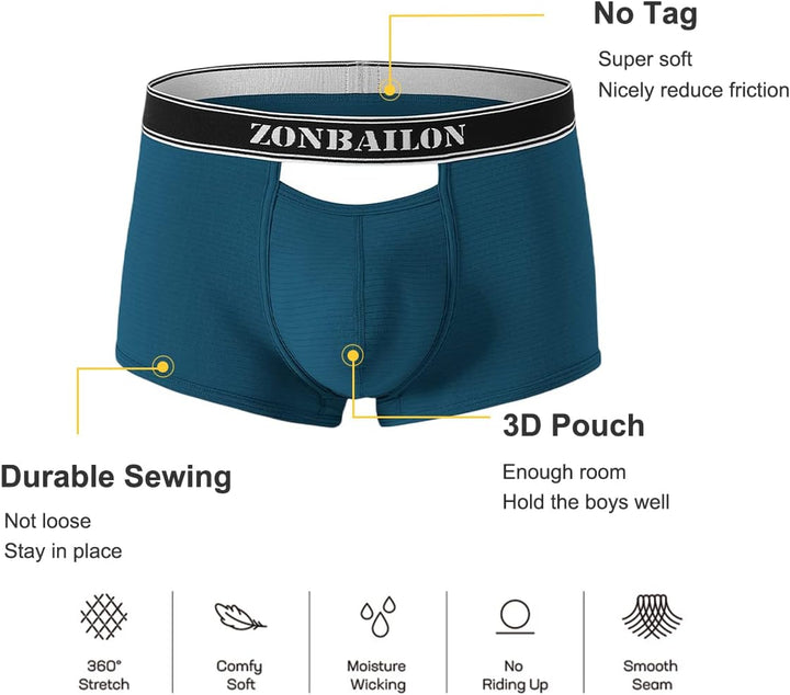 BIATWOWR Herren Boxershorts mit atmungsaktivem Stoff Micro-Mesh erhöhtem Front und Rückenöffnung ohn