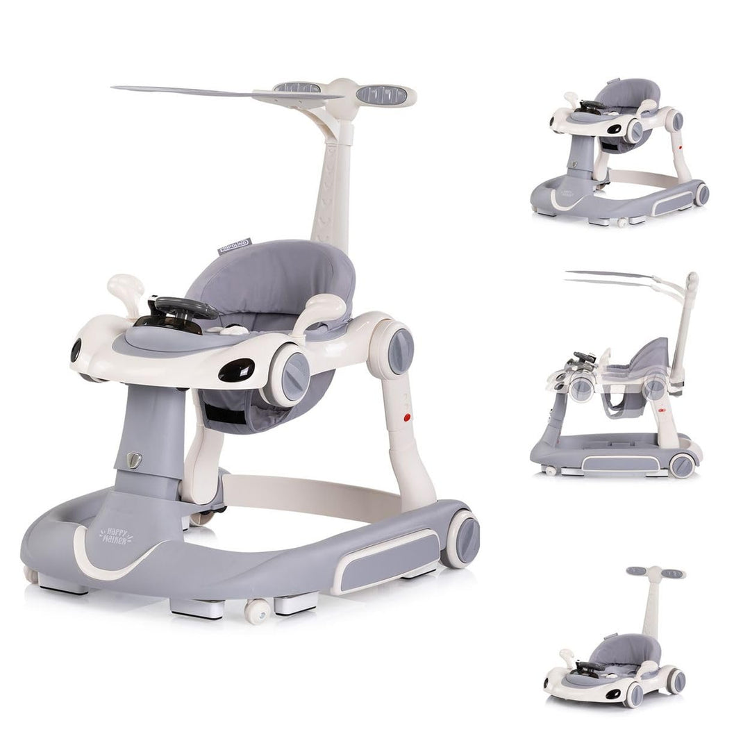 Chipolino Lauflernhilfe Happy Walker 5 in 1 Schaukelfunktion Musik Lichter Räder grau, grau