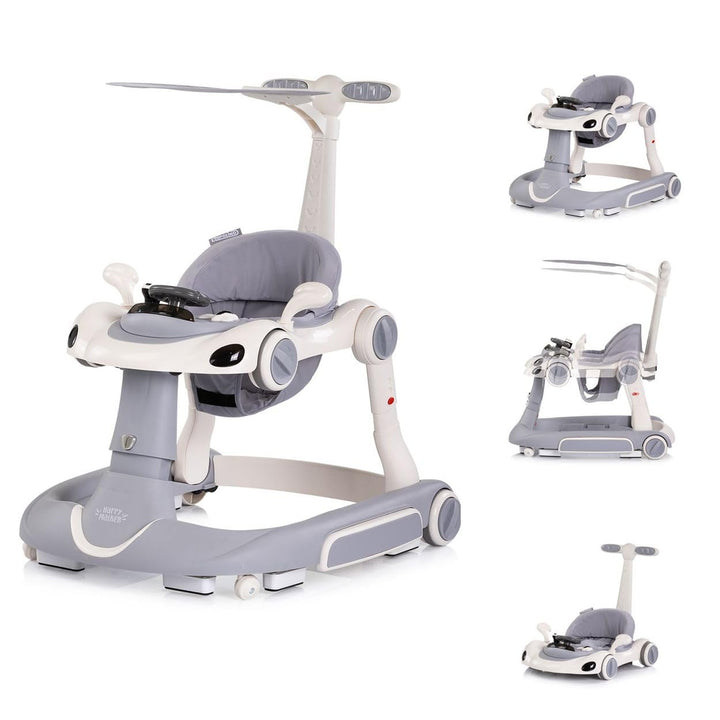Chipolino Lauflernhilfe Happy Walker 5 in 1 Schaukelfunktion Musik Lichter Räder grau, grau