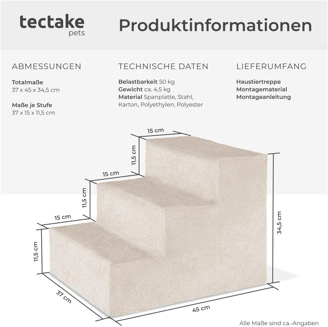 tectake® Hundetreppe oder Katzentreppe, Haustiertreppe, Einstiegshilfe mit waschbarem Bezug, extra F