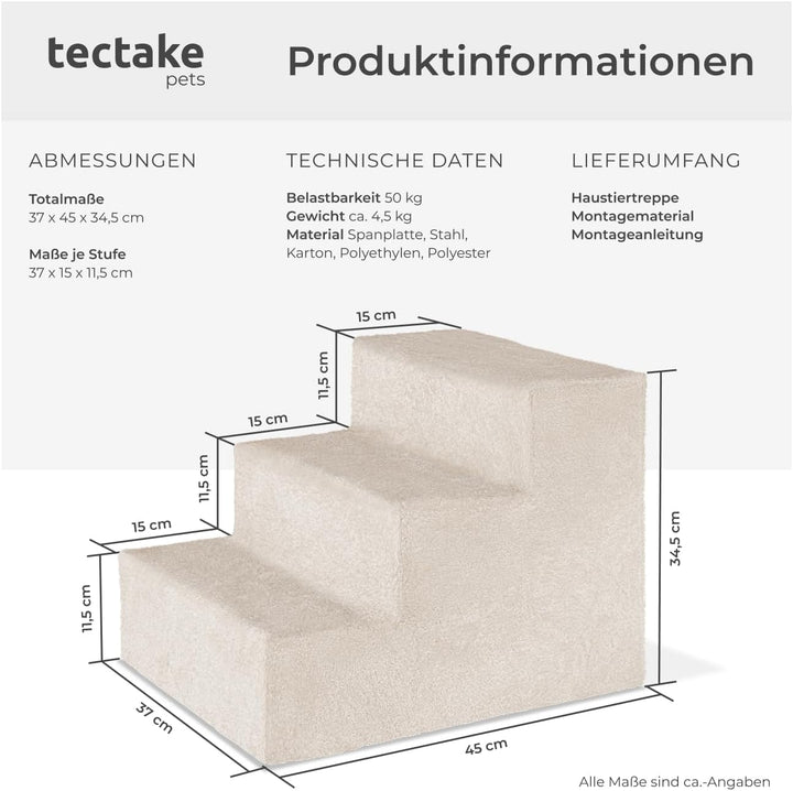 tectake® Hundetreppe oder Katzentreppe, Haustiertreppe, Einstiegshilfe mit waschbarem Bezug, extra F