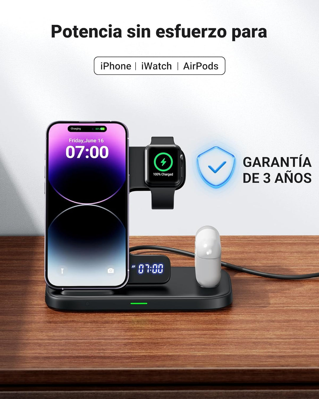 INIU 3 in 1 Kabelloses Ladegerät, Induktive Ladestation für Apple Watch und iPhone, Wireless Charger