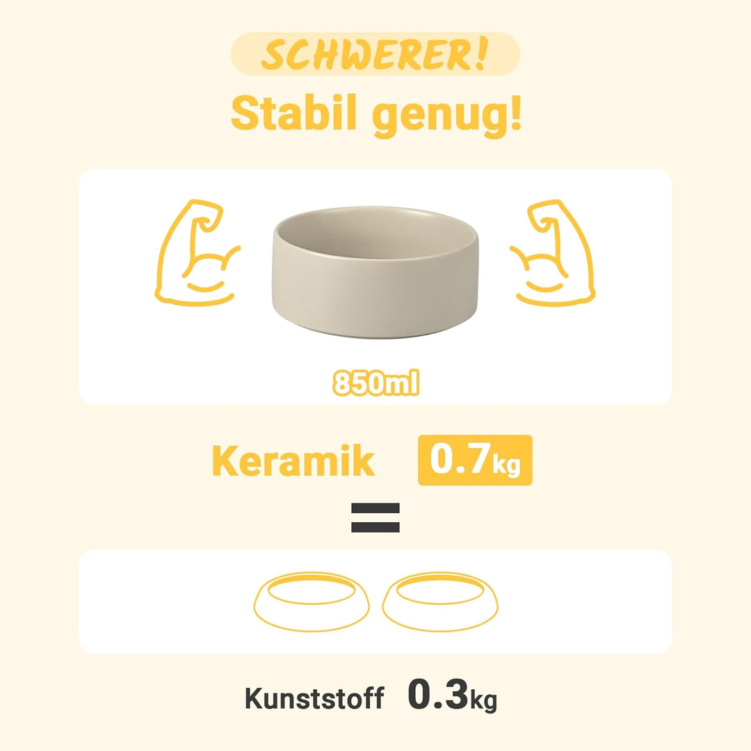 SPUNKYJUNKY Hundenapf Keramik Fressnapf Erhöhter Futternapf Wassernapf mit Bambus Ständer für mittel