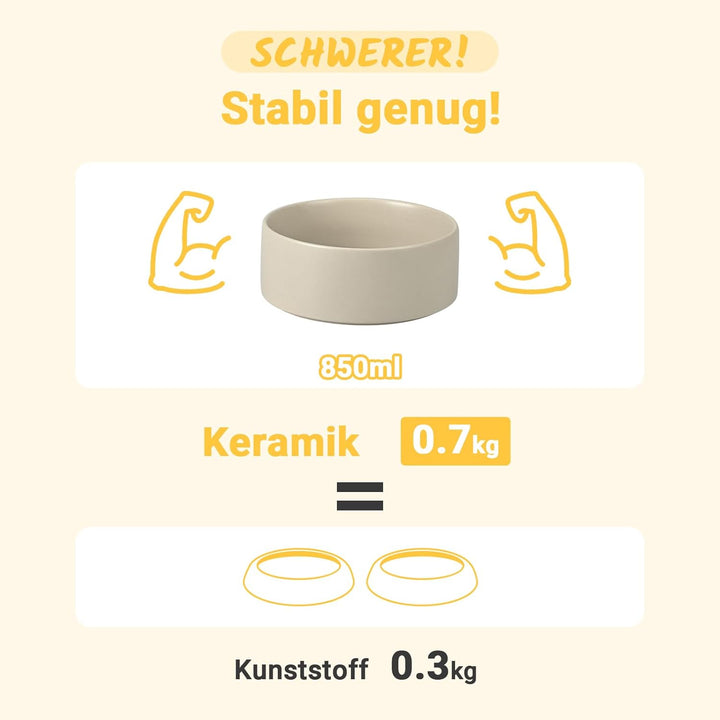 SPUNKYJUNKY Hundenapf Keramik Fressnapf Erhöhter Futternapf Wassernapf mit Bambus Ständer für mittel