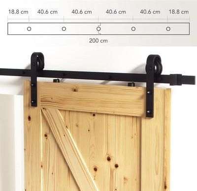 CO-Z 200 cm Schiebetürbeschlag Set Schiebetürsystem Zubehörteil 6,6ft. Schiebetür-Set Kohlenstoffsta