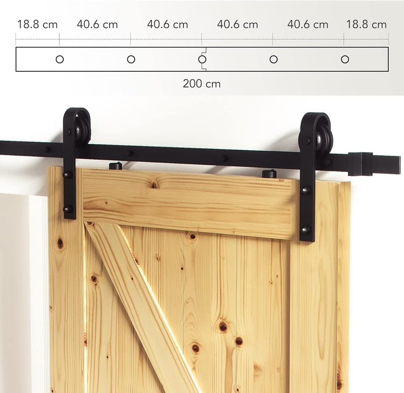 CO-Z 200 cm Schiebetürbeschlag Set Schiebetürsystem Zubehörteil 6,6ft. Schiebetür-Set Kohlenstoffsta