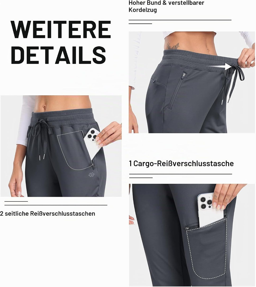 MoFiz Jogginghose Damen Thermohose Mikrofleece Sporthose Atmungsaktiv Waterproof Sweatpants mit Reis