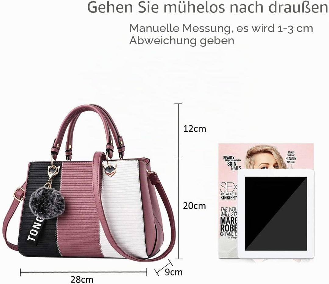 NICOLE & DORIS 2024 Neue Frauen Tasche Damen Leder Handtasche Mode Umhängetasche Mit Pompon abnehmba
