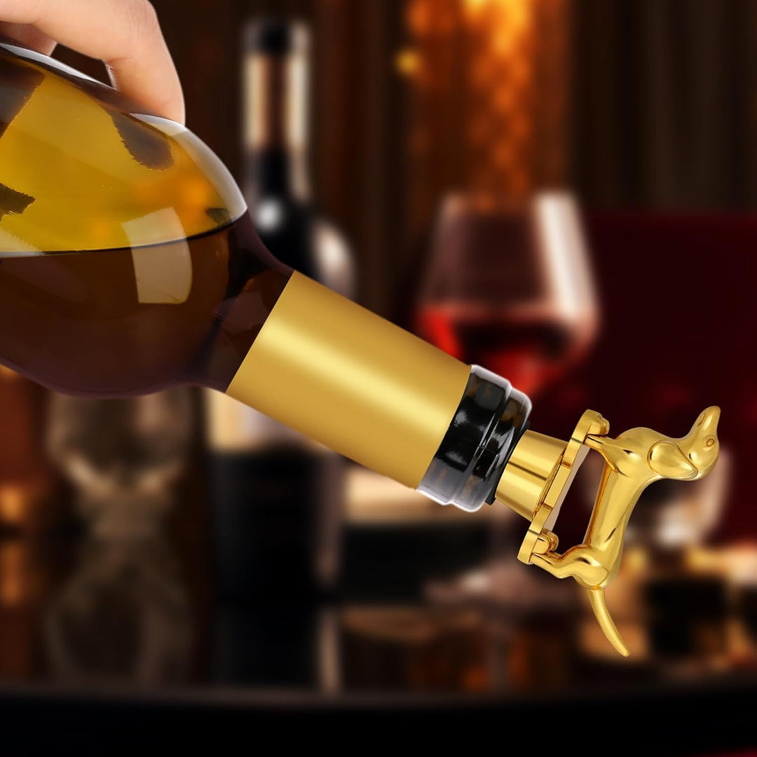LKKCHER Gold Dackel Weinflaschenverschluss, Dackel Geschenke, Dackel Deko Geburtstagsgeschenk Weinge