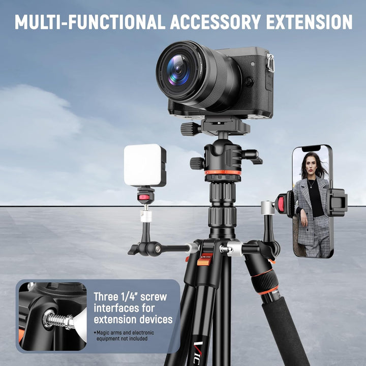 Victiv Schweres Kamera Stativ, 194cm Faltbares Aluminium Fotostativ, 2-in-1 Dreibein Stativ & Einbei