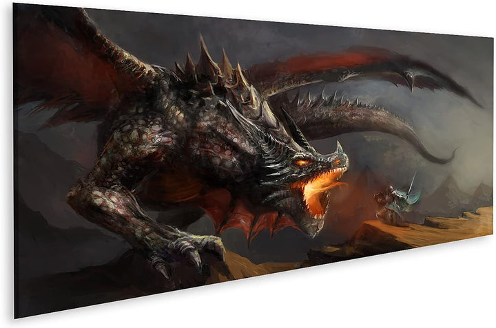 islandburner Bild auf Leinwand Ritter Kampf Feuerspeiender Drache Fantasy Bilder Wandbilder Poster L