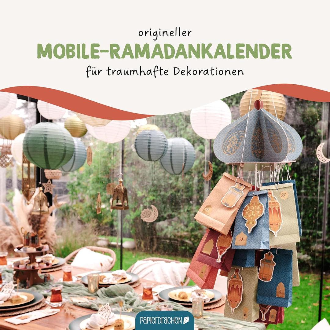 Papierdrachen Mobile Kalender zum Ramadan - Moschee - zum selbst Basteln - Geschenk - Dekoration - L