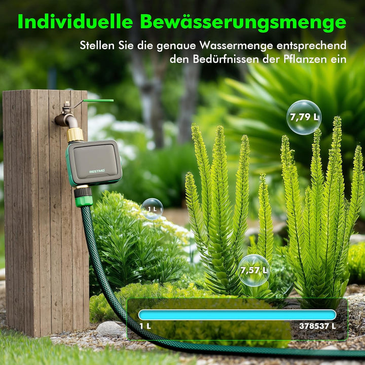 RESTMO 1 Zone Bewässerungscomputer mit Durchflussmesser, Bewässerungssteuerung für Garten & Rasen, M