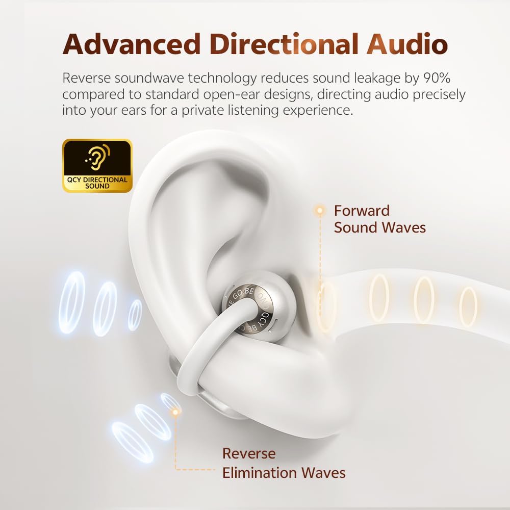 QCY Crossky C50 Open Ear Kopfhör,Clip on kopfhörer kabellos Bluetooth,Kraftvoller Bass,Geräuschunter