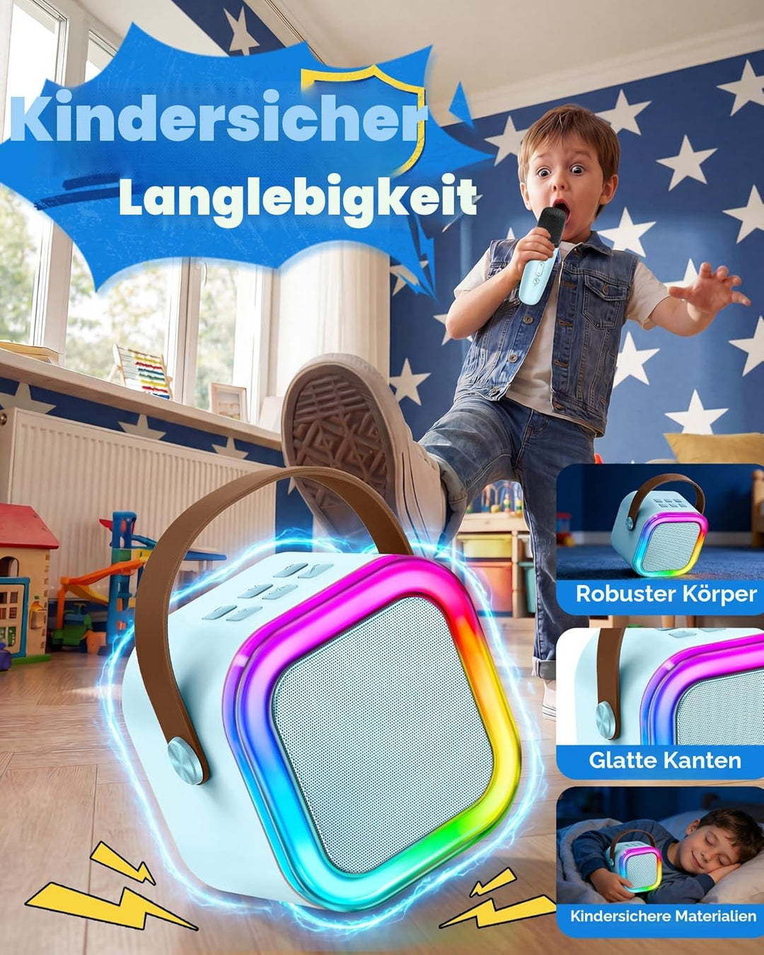 Karaoke Maschine mit 2 Karaoke Mikrofonen, Karaoke Maschine Kinder mit Mikrofon Mädchen Geschenke Sp