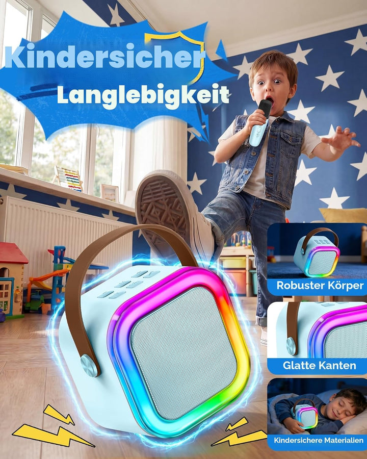 Karaoke Maschine mit 2 Karaoke Mikrofonen, Karaoke Maschine Kinder mit Mikrofon Mädchen Geschenke Sp