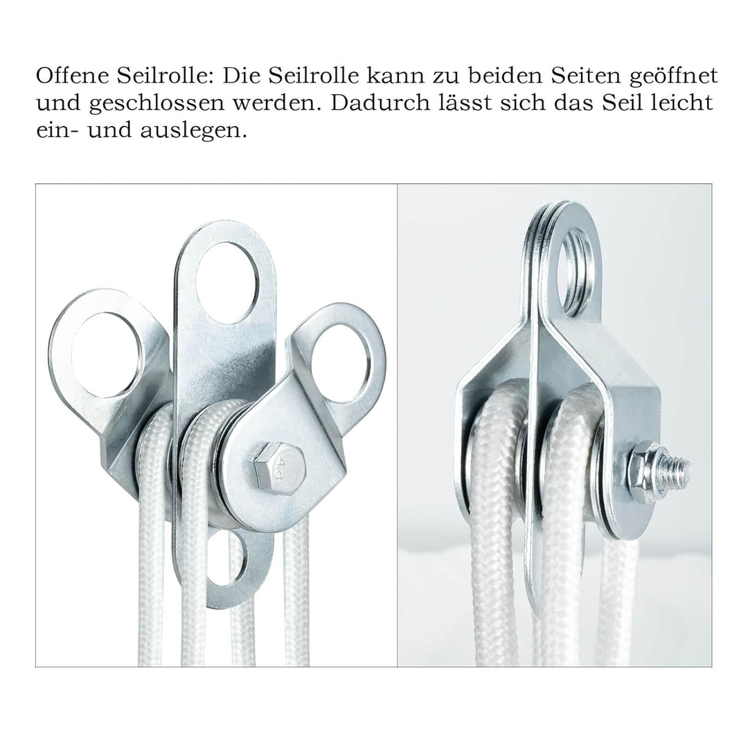 Doppelte Umlenkrolle mit 2 Kugellager, Flaschenzug mit 10m (6mm) Nylonseil, Tragfähigkeit 70 kg 2 32