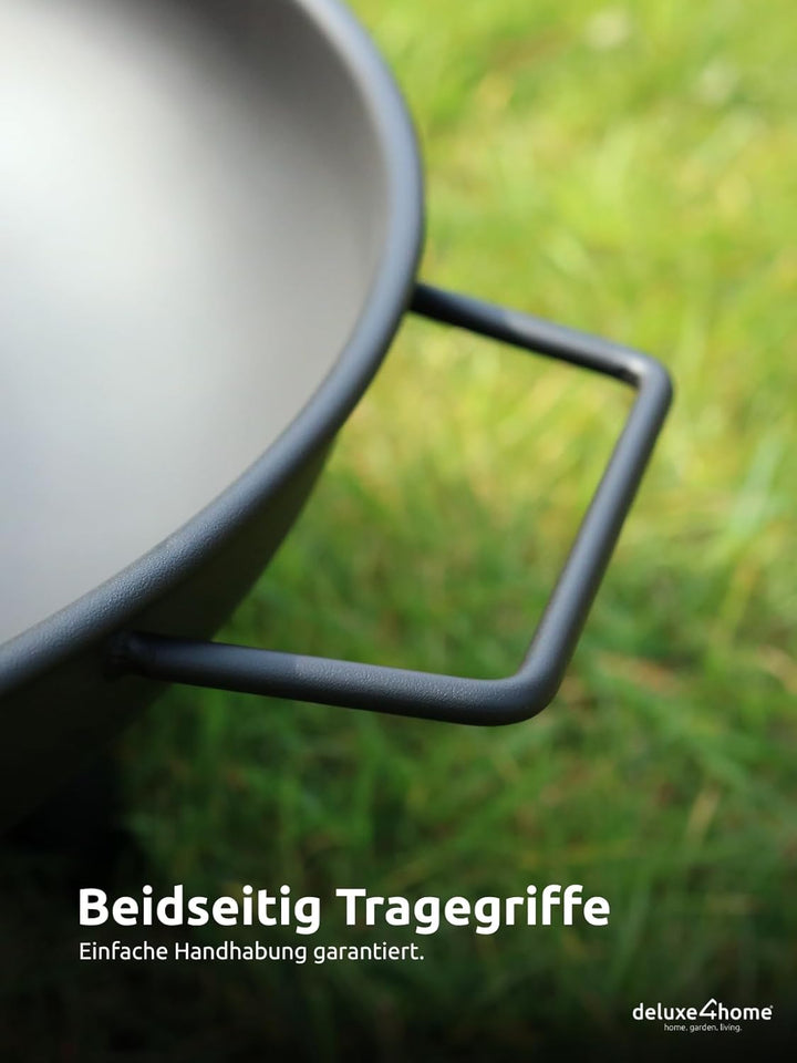 deluxe4home® Feuerschale Schwarz ⌀58 cm I Sichere Feuerstelle für Garten, Terrasse I Metallschale fü