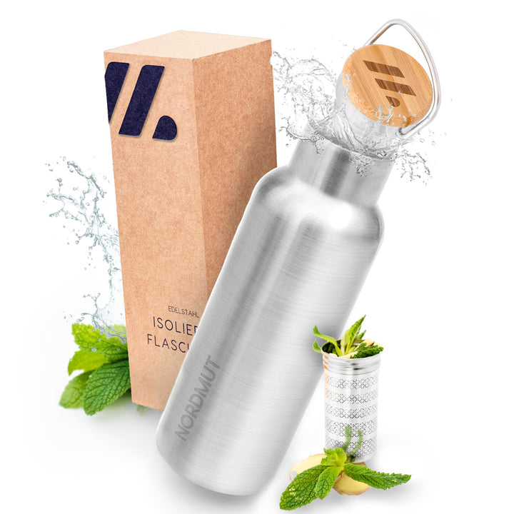 NORDMUT® Thermosflasche 1l mit Teesieb - Zuverlässige Isolierleistung - Edelstahl Trinkflasche ausla