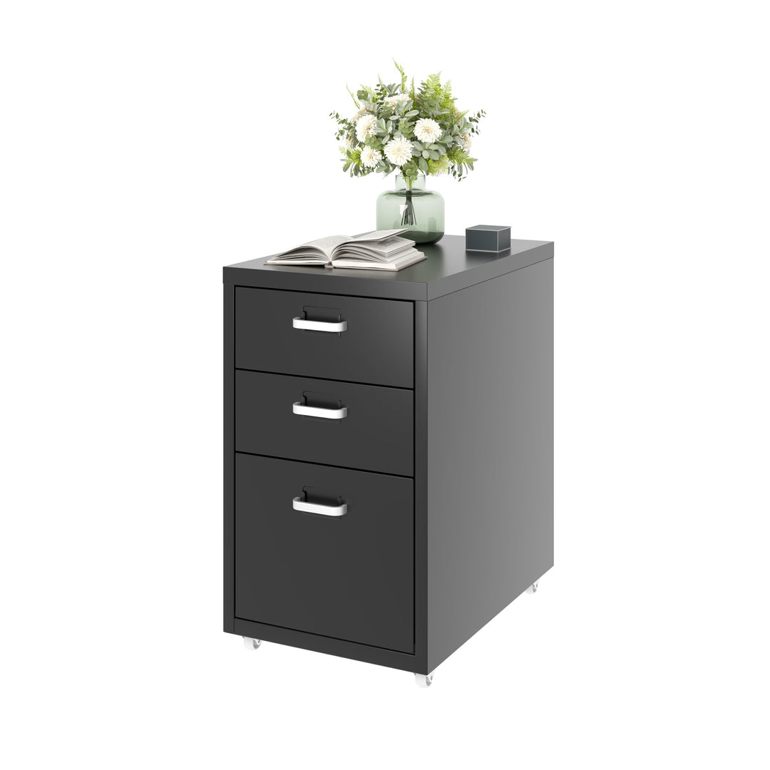 FLEXISPOT Rollcontainer Büroschrank mit 3 Schubladen, Aktenschrank Metallschrank Kommode mit Rädern,