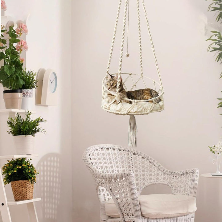 Makramee-Katzenhängematte, Boho Makramee Katzenschaukel Hängematte, Quaste Makramee hängende Katzenh