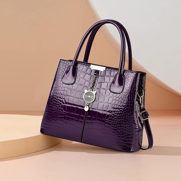 NICOLE & DORIS Handtaschen Damen Elegant Lackleder Handtasche Krokoprägung Henkeltasche Arbeits Tasc