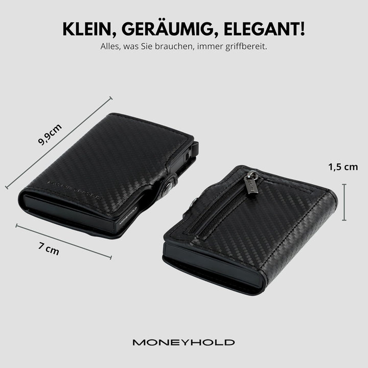 Moneyhold® Slim Wallet - Kartenetui Herren - Mini Geldbörse Herren auch mit Münzfach - Karten Portem