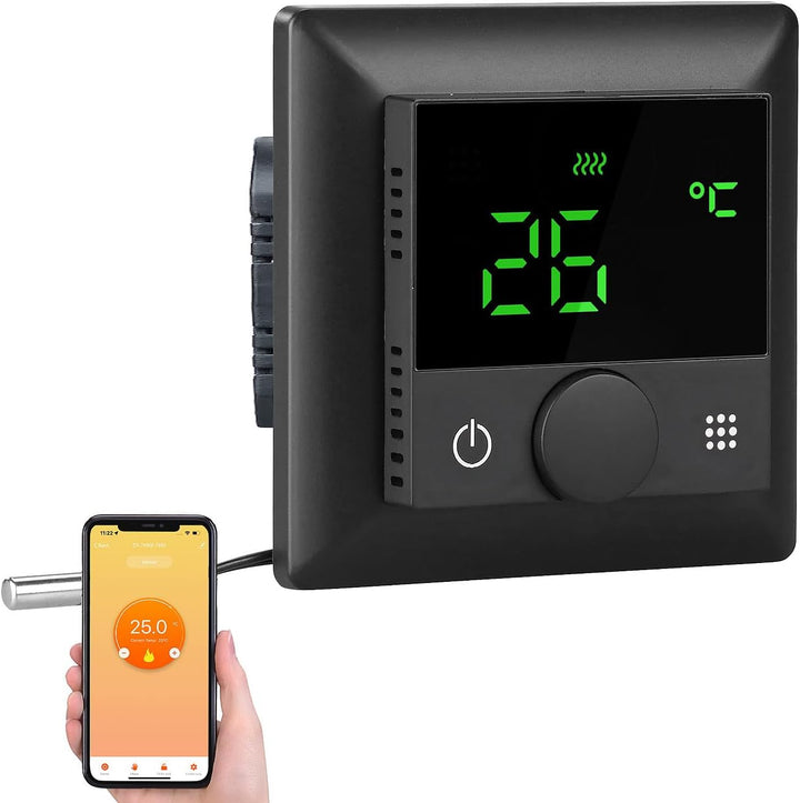 revolt Alexa-Thermostat Heizung: WLAN-Fussbodenheizungs-Thermostat mit Sprachsteuerung und App, schw