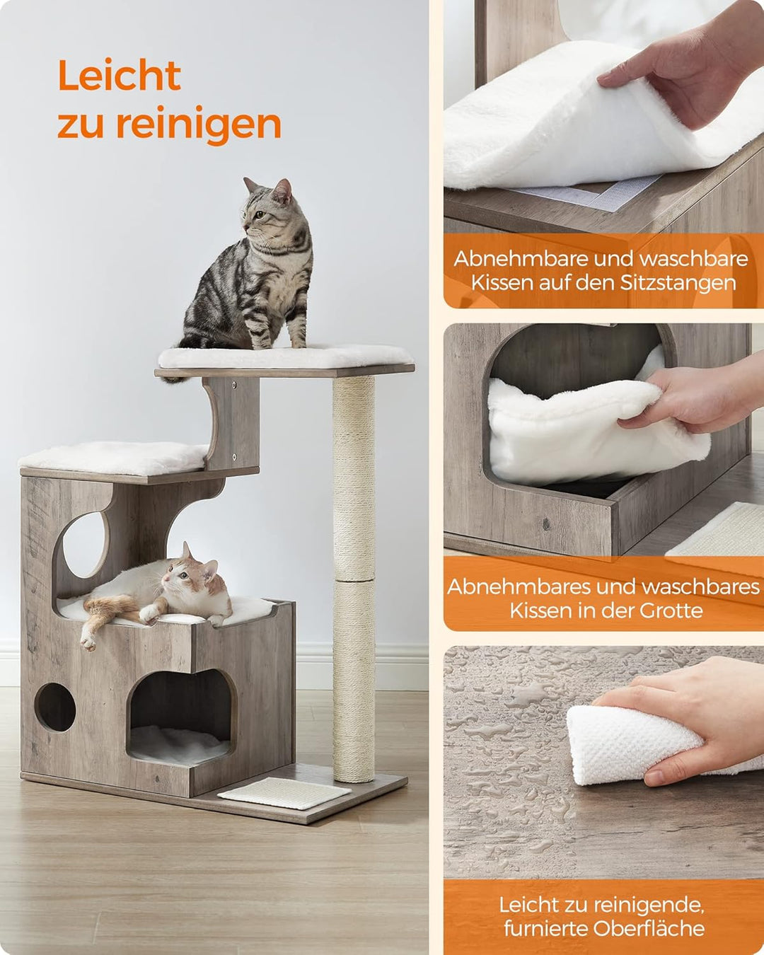 Feandrea Kratzbaum, 86 cm hoher Katzenbaum, Spanplatten-Katzenkratzbaum, mit Höhle, Liegeflächen, Sä