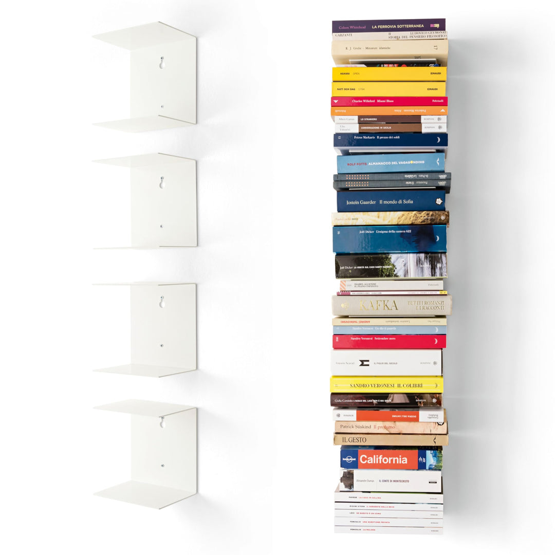 home3000 Bis 80 Bücher - 4 weisse unsichtbare Bücherregale - bis zu 200 cm schwebende Bücherstapel -