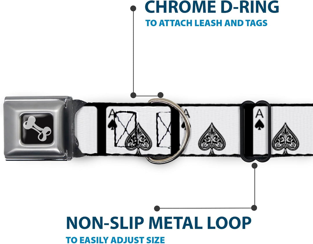 Dog Collar Seatbelt Buckle Ace of Spades 18 to 32 Inches 1.5 Inch Wide 1.5" Wide - Fits 18-32" Neck