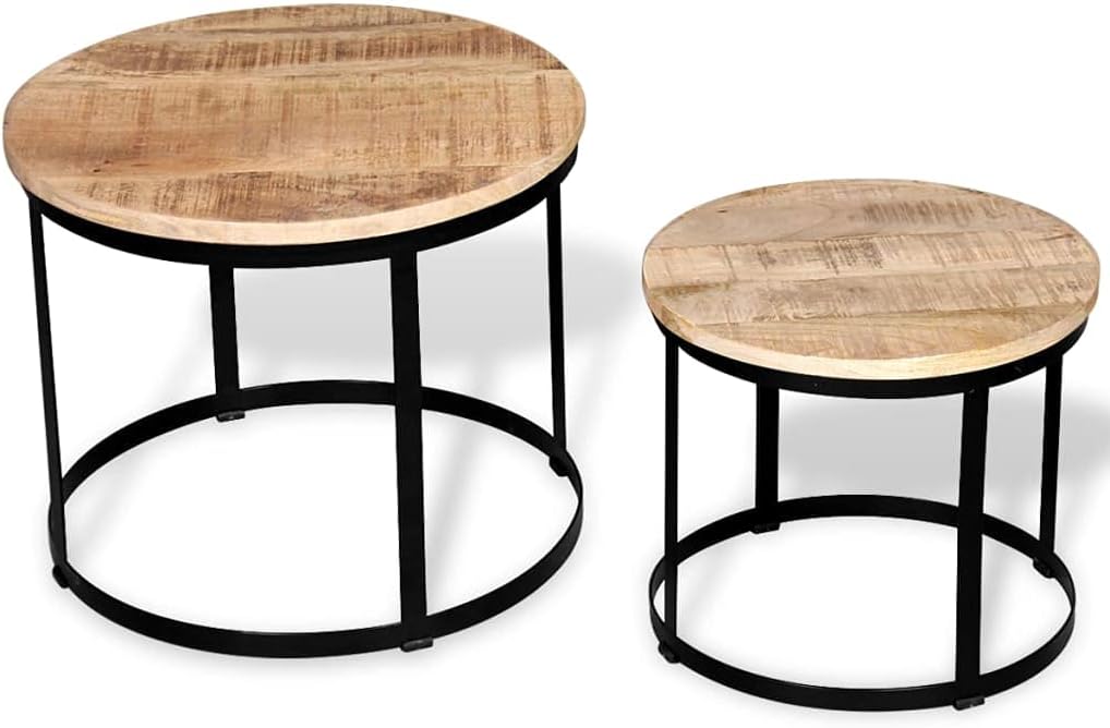vidaXL 2-TLG. Couchtisch-Set Beistelltisch Wohnzimmer Raues Mangoholz 40cm/50cm Braun, Braun