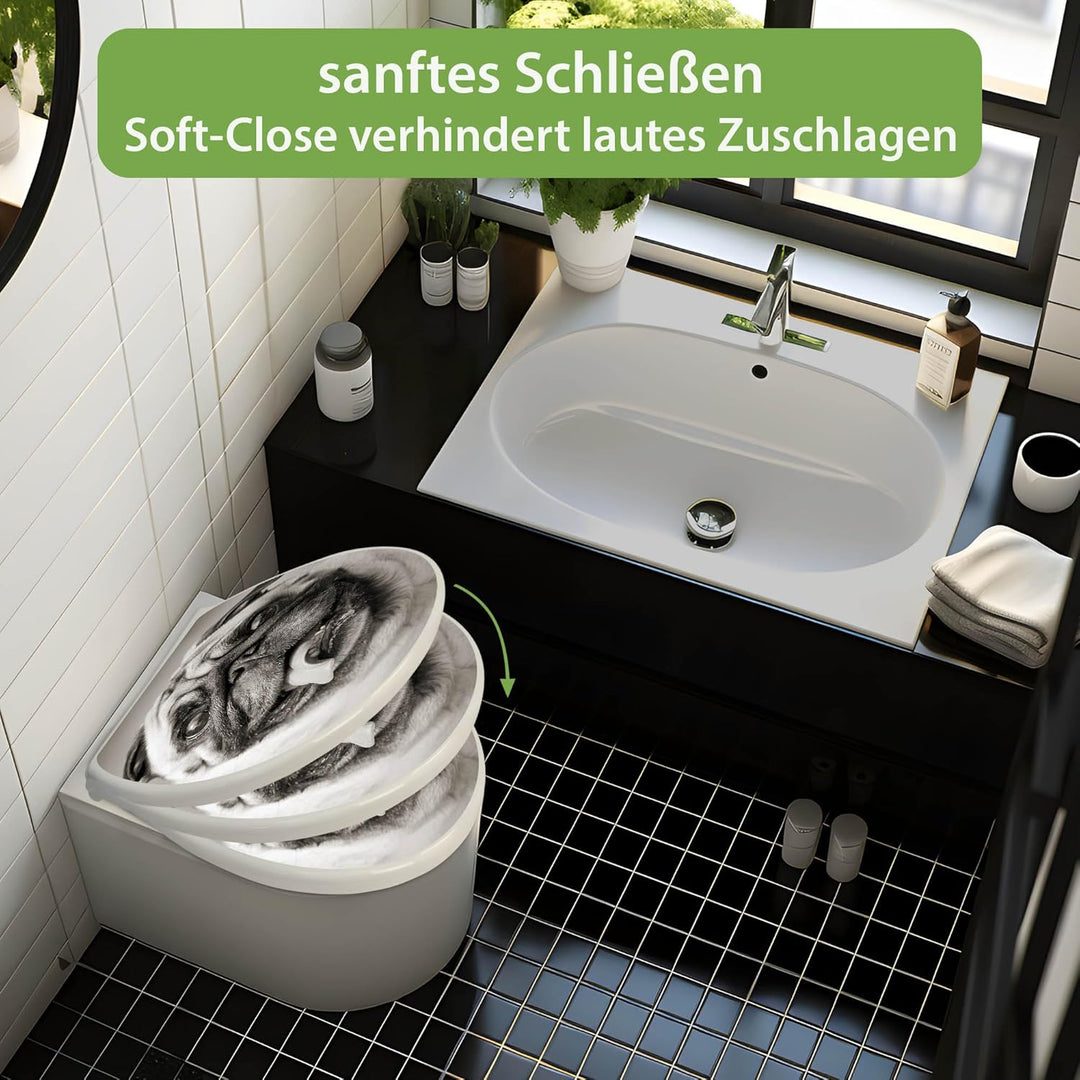 banjado Toilettendeckel mit Absenkautomatik 44,5x37cm - Soft Close Toilettensitz - WC Sitz mit Absen