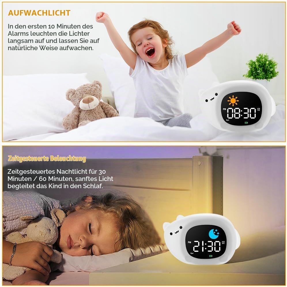 HOTUT Kinder Lichtwecker,Schlaftrainer Kinder mit Nachtlichtern,6 White Noise Kinderwecker,Digitaler