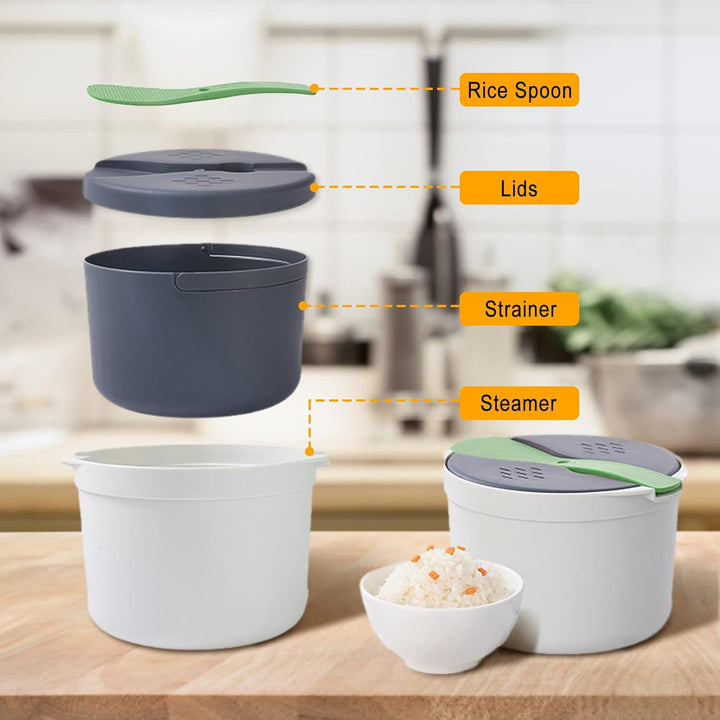 2L Mikrowellen-Reiskocher, 7,3 x 7,3 x 5,1 Zoll Mikrowellen-Kochgeschirr, Mikrowellen-Reisdampfer au