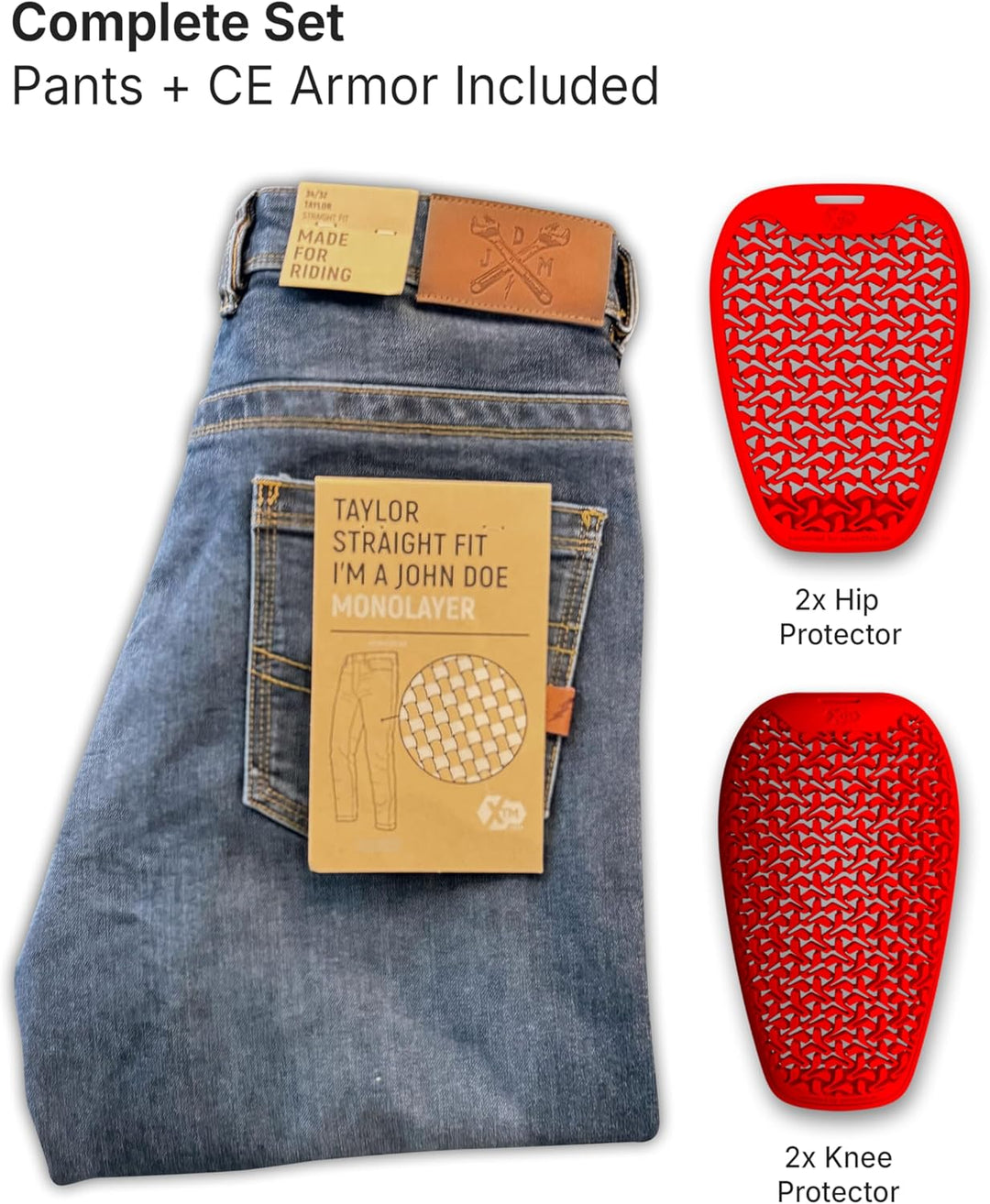 John Doe Taylor Monolayer XTM Motorrad Jeans Stretch Atmungsaktiv mit Protektoren 28W / 32L Indigo,