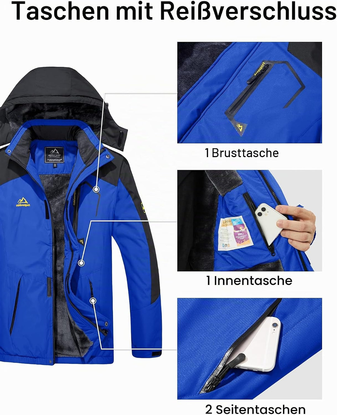 MAGCOMSEN Herren Winter Skijacke Fleece Gefüttert Jacke Outdoor Verdickt Softshelljacke Wasserdicht