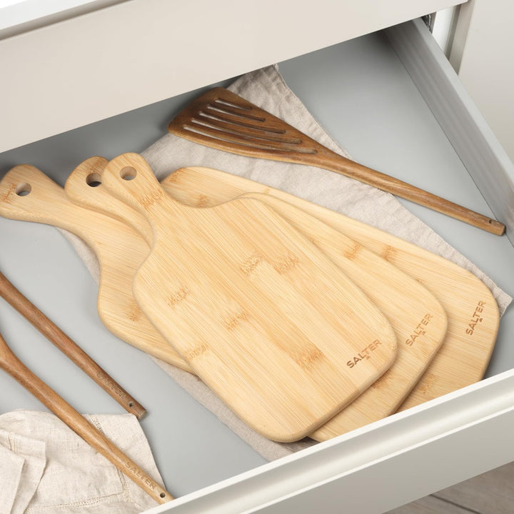 Salter Schneidebrett Set Bambus, Holz Schneidebrett 3-teilig 30/35/45cm, Bambus Schneidebrett mit Gr