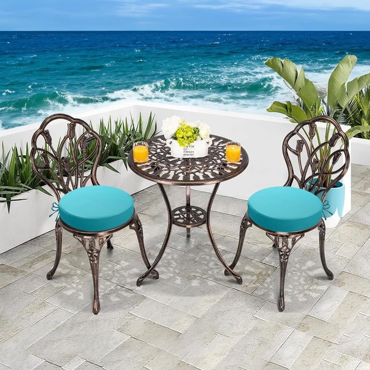 Outdoor Sitzkissen Rund 40x40, 2er Set Wasserdicht, Himmelblau | Rundes Gartenstuhl Polster mit Bänd
