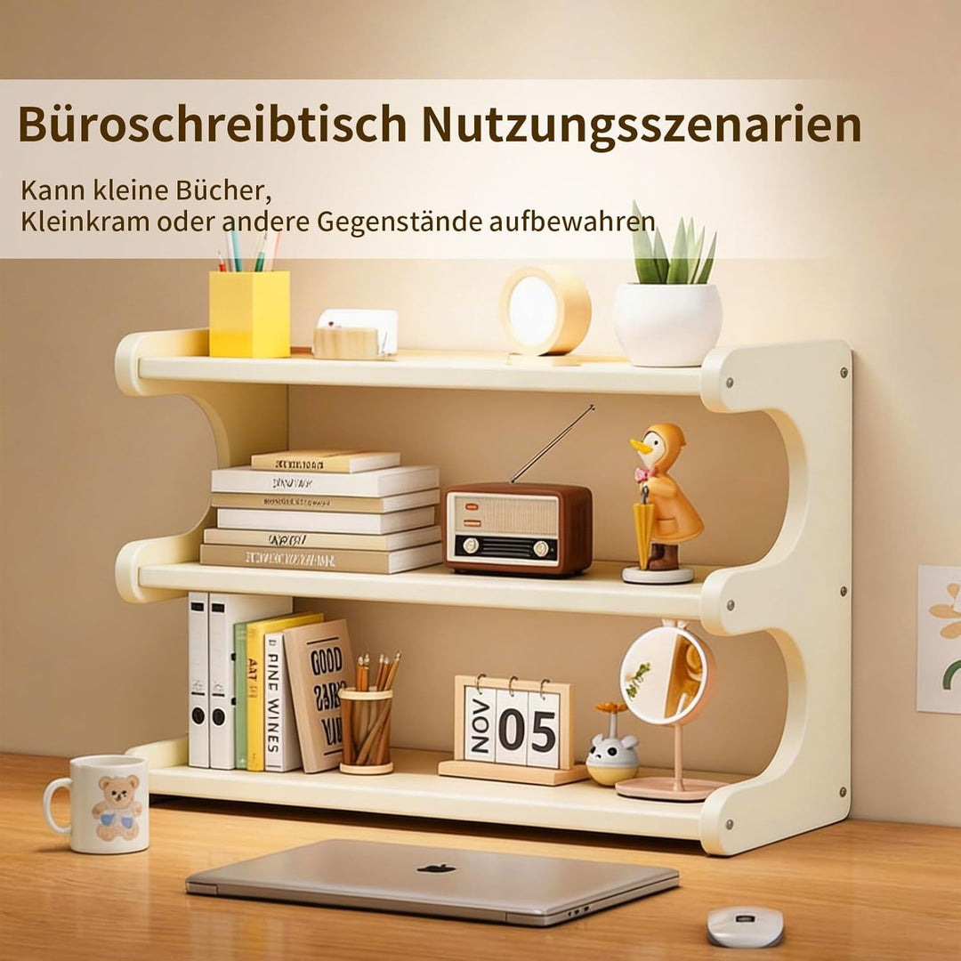 Gewürzregal aus Bambus für die Küche, 3 Ebenen Tischorganizer mit Bogen-Design, Schreibtischregal fü